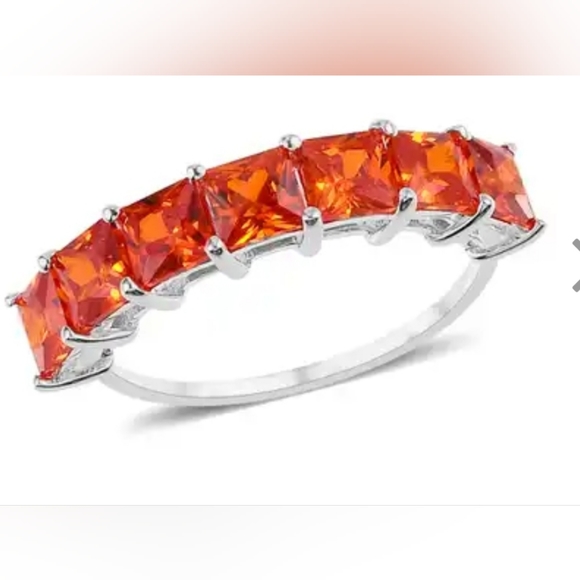 Orange Diamond 7 Stone Ring in Sterling Silver 4.00 ctw - Picture 4 of 15